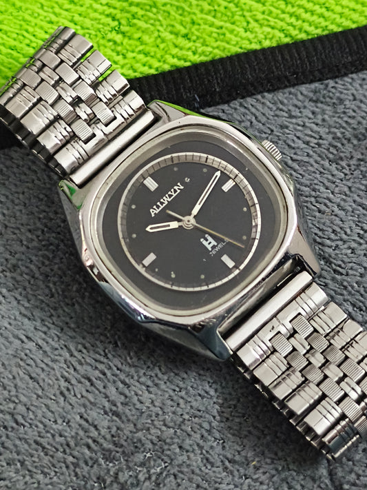 Allwyn Vintage Hand-wound Watch with a TV Shaped Case and Black Dial