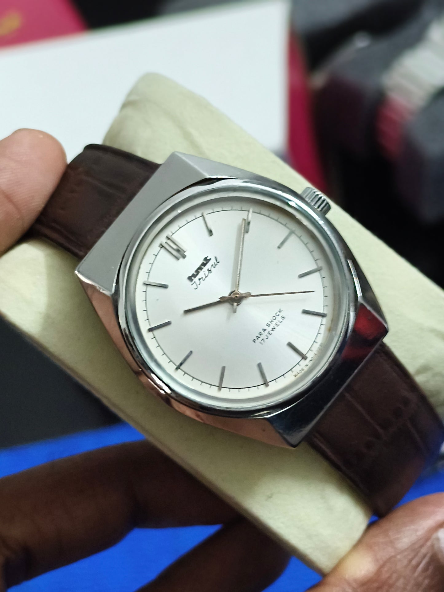 HMT Trisul Hand-wound Watch with a Silver Sunburst Dial