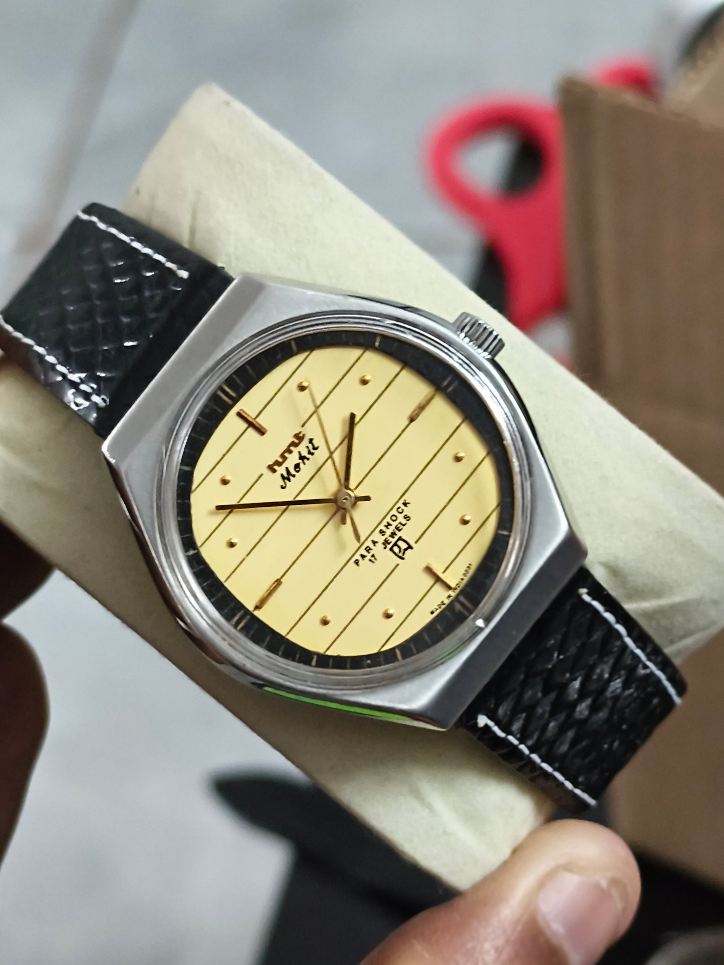 HMT Mohit Mechanical Hand-wound Vintage Watch with a Champagne Notebook Dial