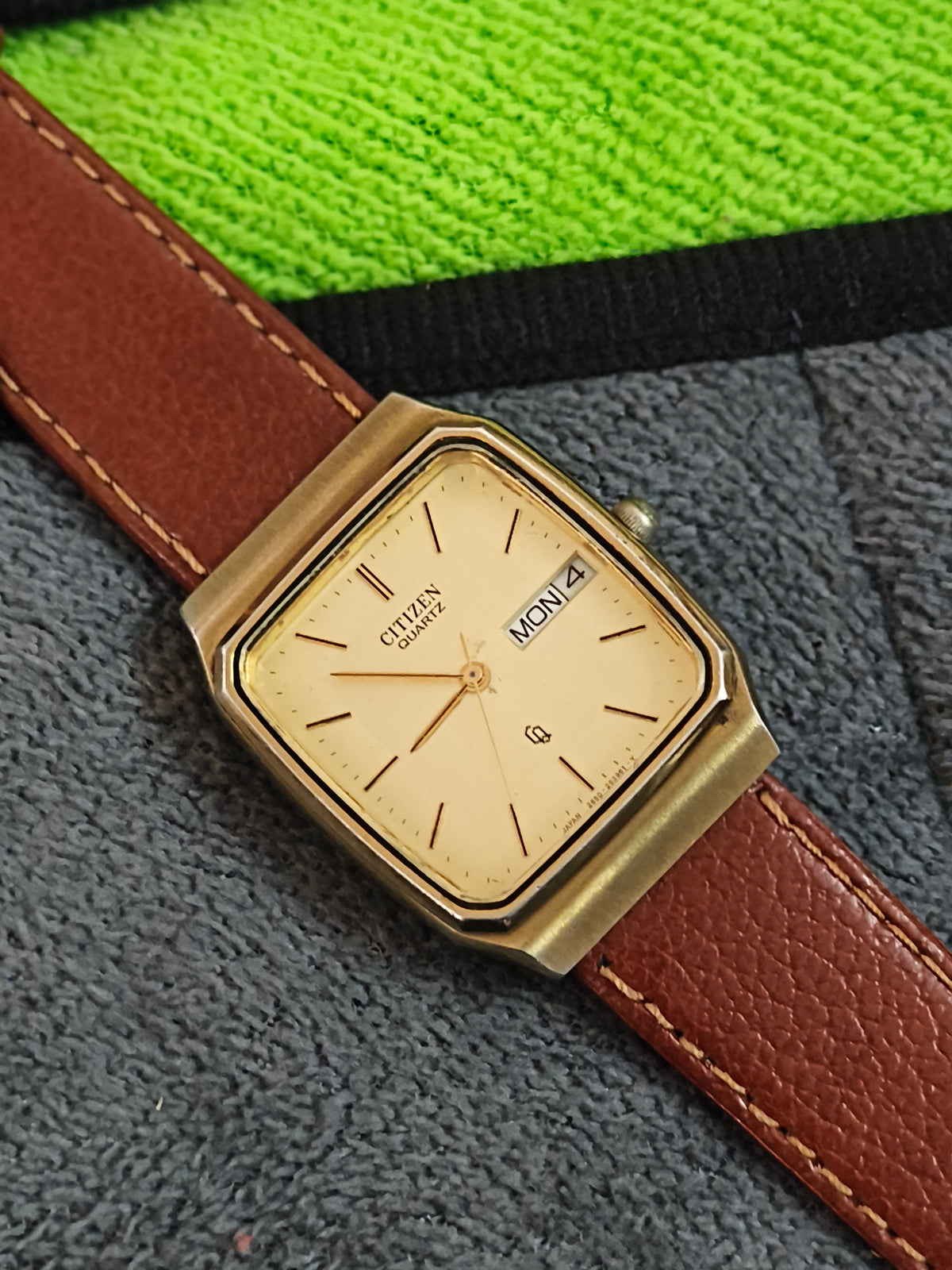 Citizen CQ Quartz “Tank” Gold-toned Watch with Day and Date