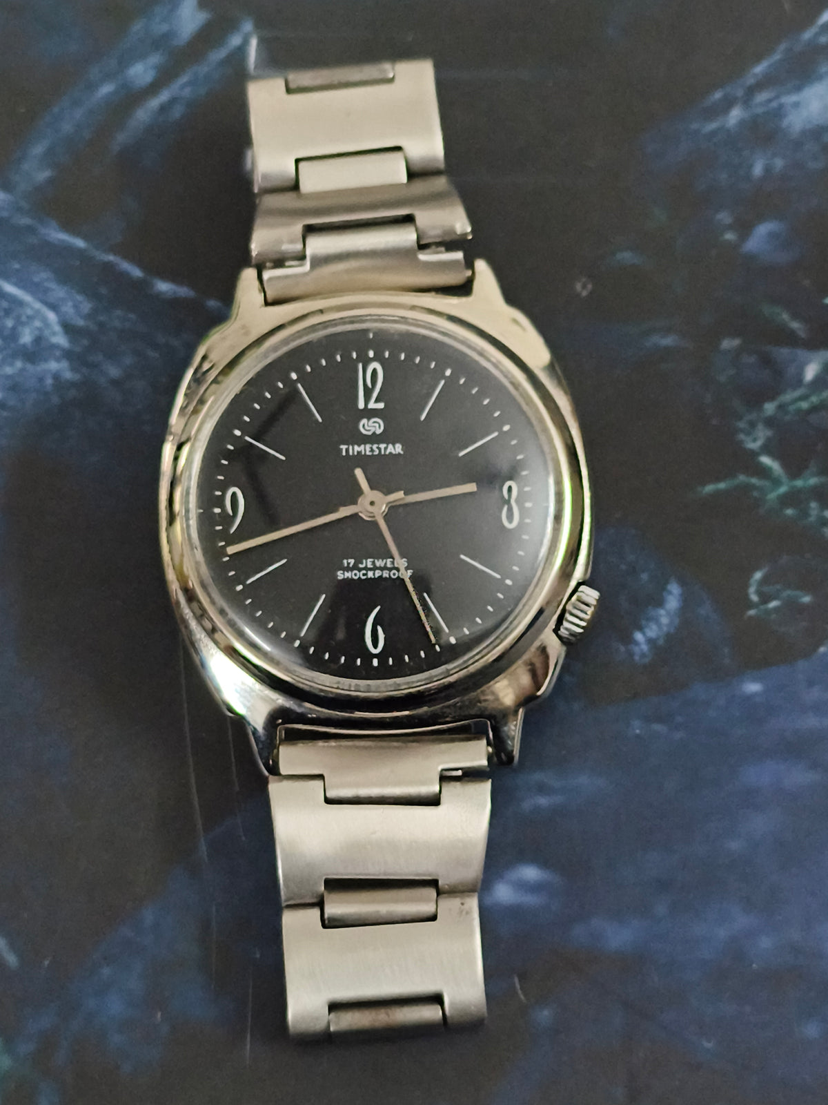 Timestar Vintage Mechanical Hand-wound Watch with a Black Art Deco Dial