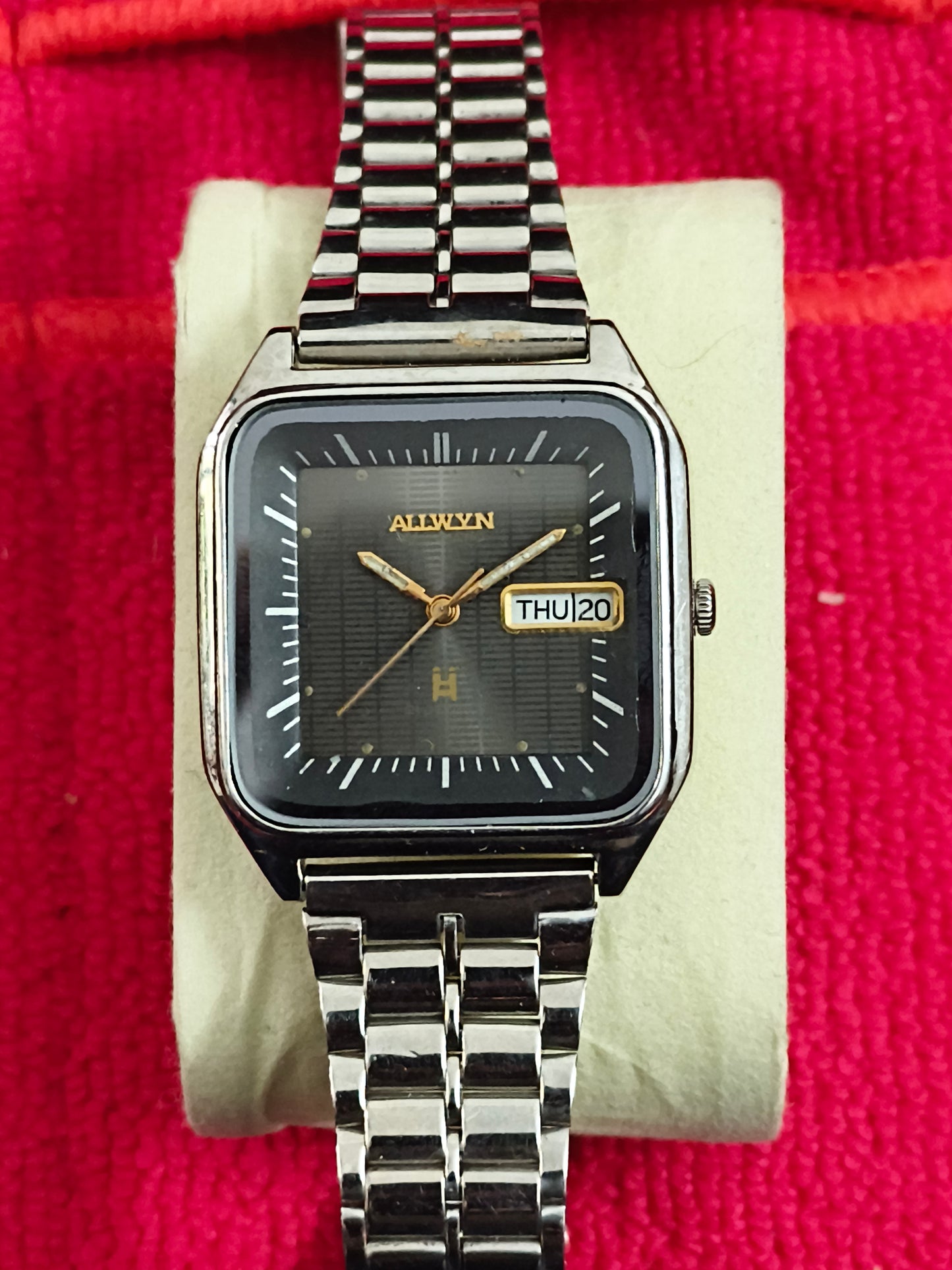 Allwyn Automatic Vintage Day Date Watch with a Grey Dial and Golden Hands