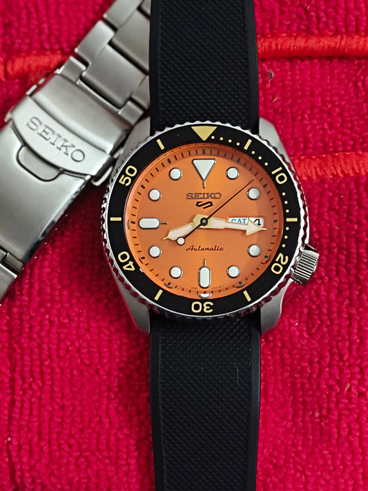 Seiko 5 Sports Automatic Watch with Orange Dial (SRPD59K1), Pre-owned, Mint Condition