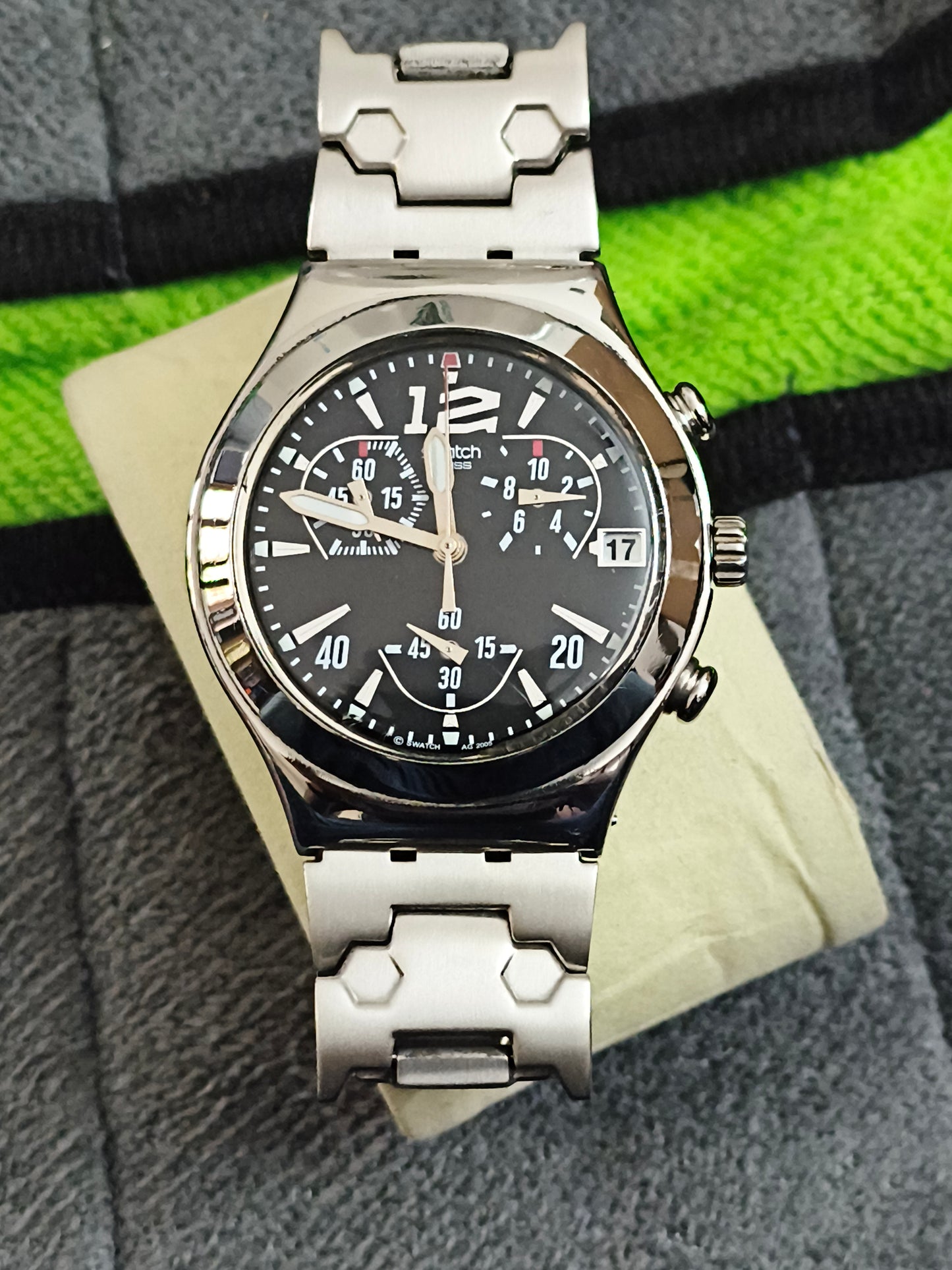 Swatch Irony Quartz Chronograph with a Black Dial, Model YCS470G