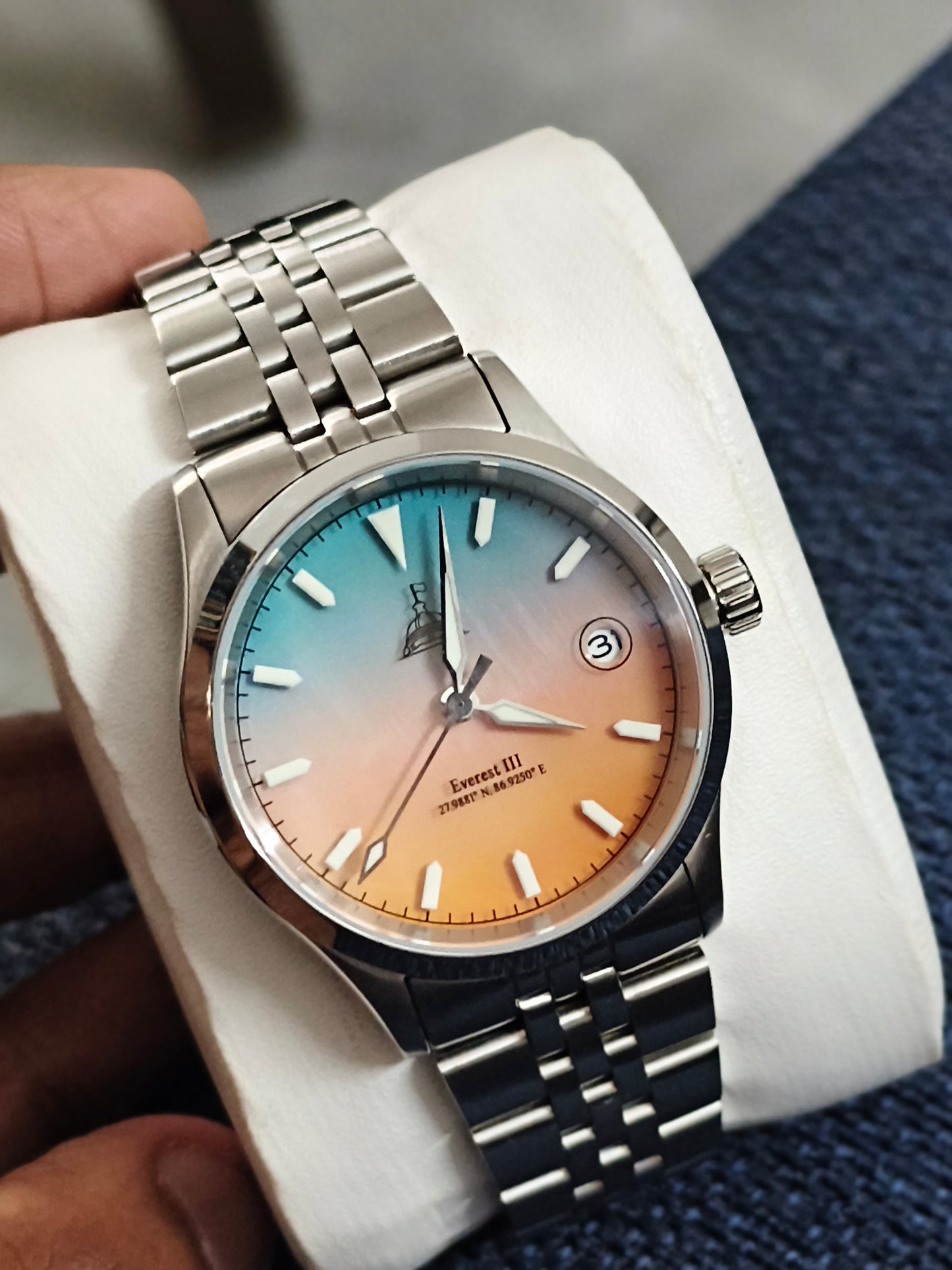 DWC Everest III Automatic Watch with a Sunrise Gradient Dial and NH-35 Movement