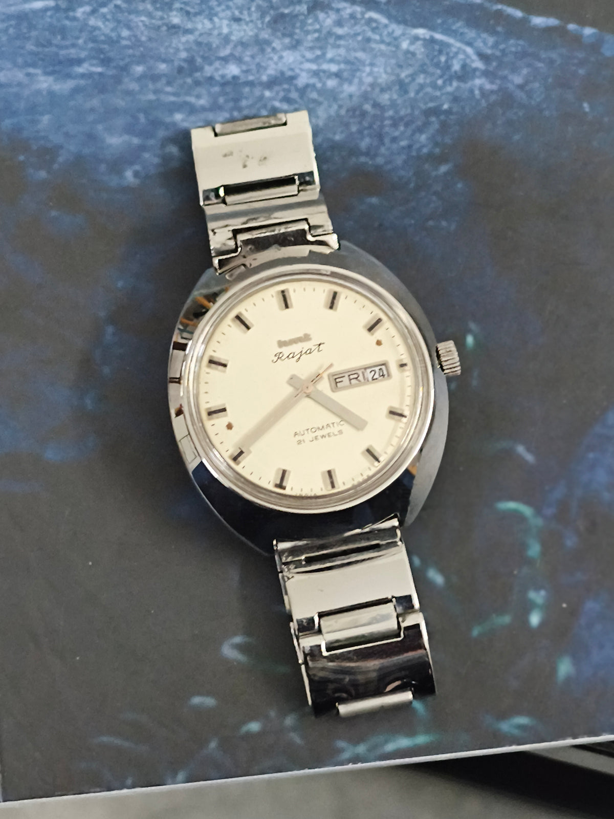 HMT Rajat Automatic Day Date Vintage Watch with a White Dial