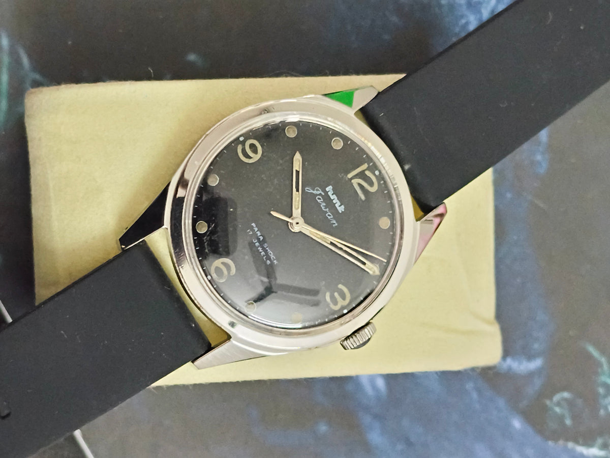 HMT Jawan Mechanical Vintage Watch with Military Broad Arrow Marking on the Case-back and Black 4ARBC Dial