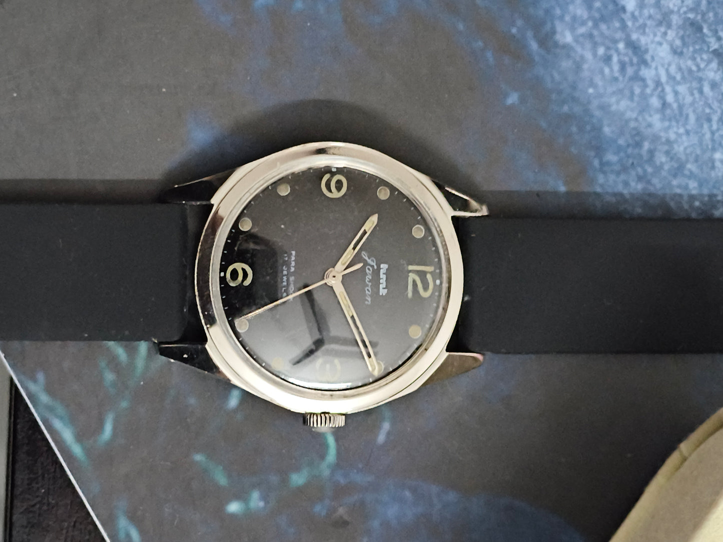 HMT Jawan Mechanical Vintage Watch with Military Broad Arrow Marking on the Case-back and Black 4ARBC Dial