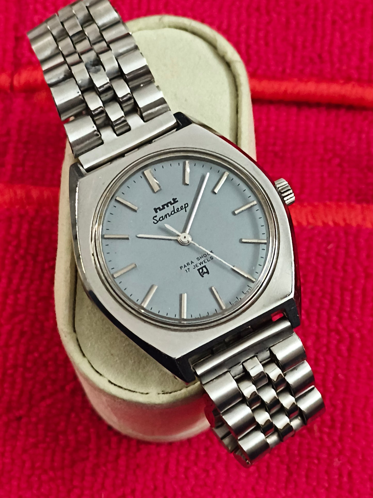 HMT Sandeep Mechanical Hand-wound Watch with a Light Blue Matte Dial