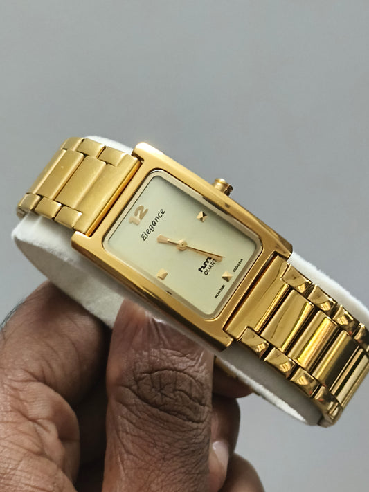 HMT Elegance Tank Gold Quartz Watch Brand New In Box