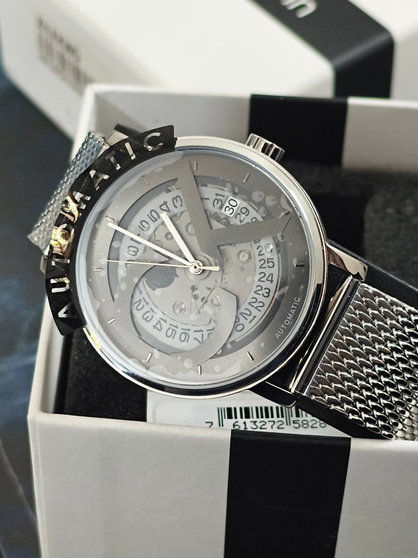 Calvin Klein Automatic 40mm Watch with an Open-worked Dial and Mesh Bracelet, NOS/Mint Condition