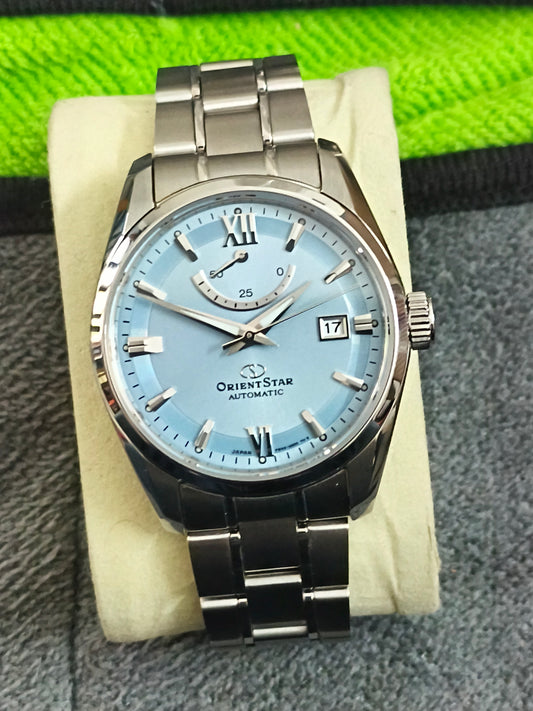 Orient Star Contemporary Date Automatic Watch with an Ice Blue Dial (RE-AU0109L)