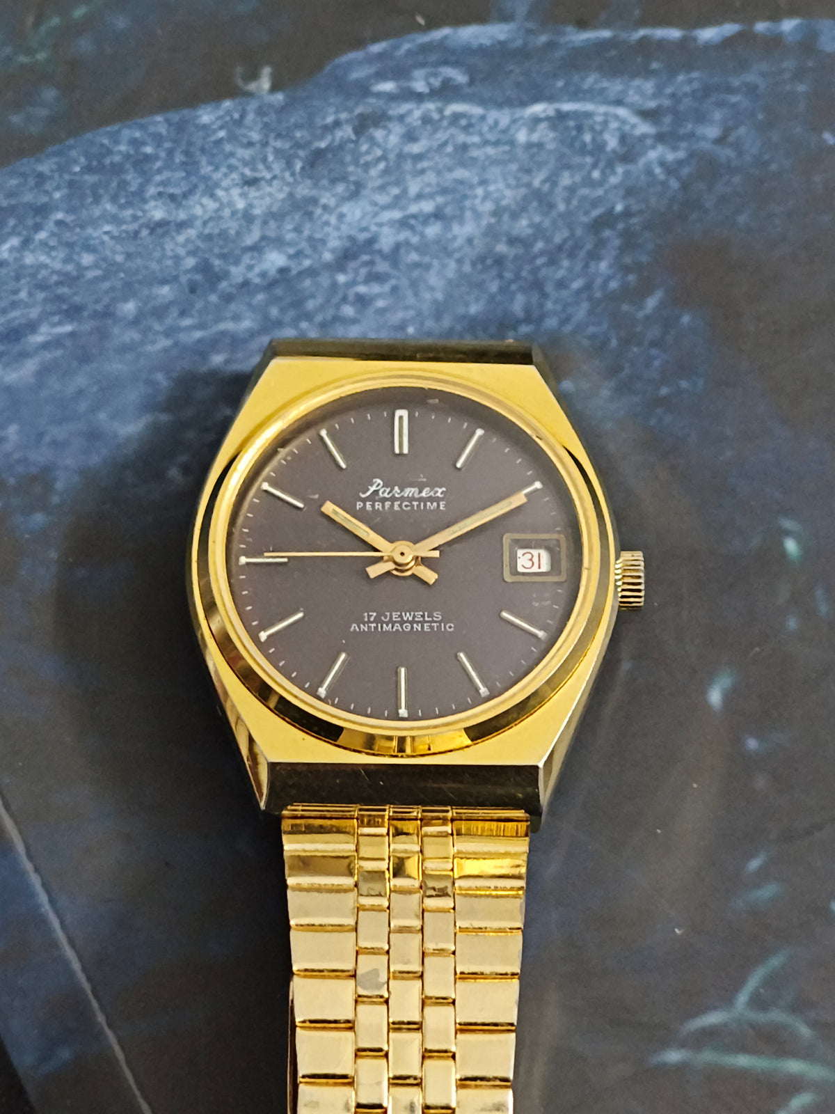 PARMEX Perfectime Vintage Mechanical Watch with Golden Case and Black Dial