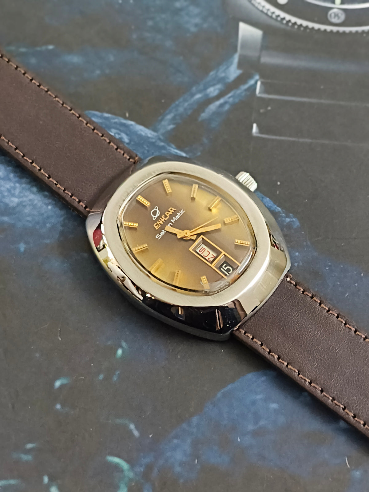 Enicar Saturn Matic Swiss Vintage Automatic Watch with a Brown Gradient Dial