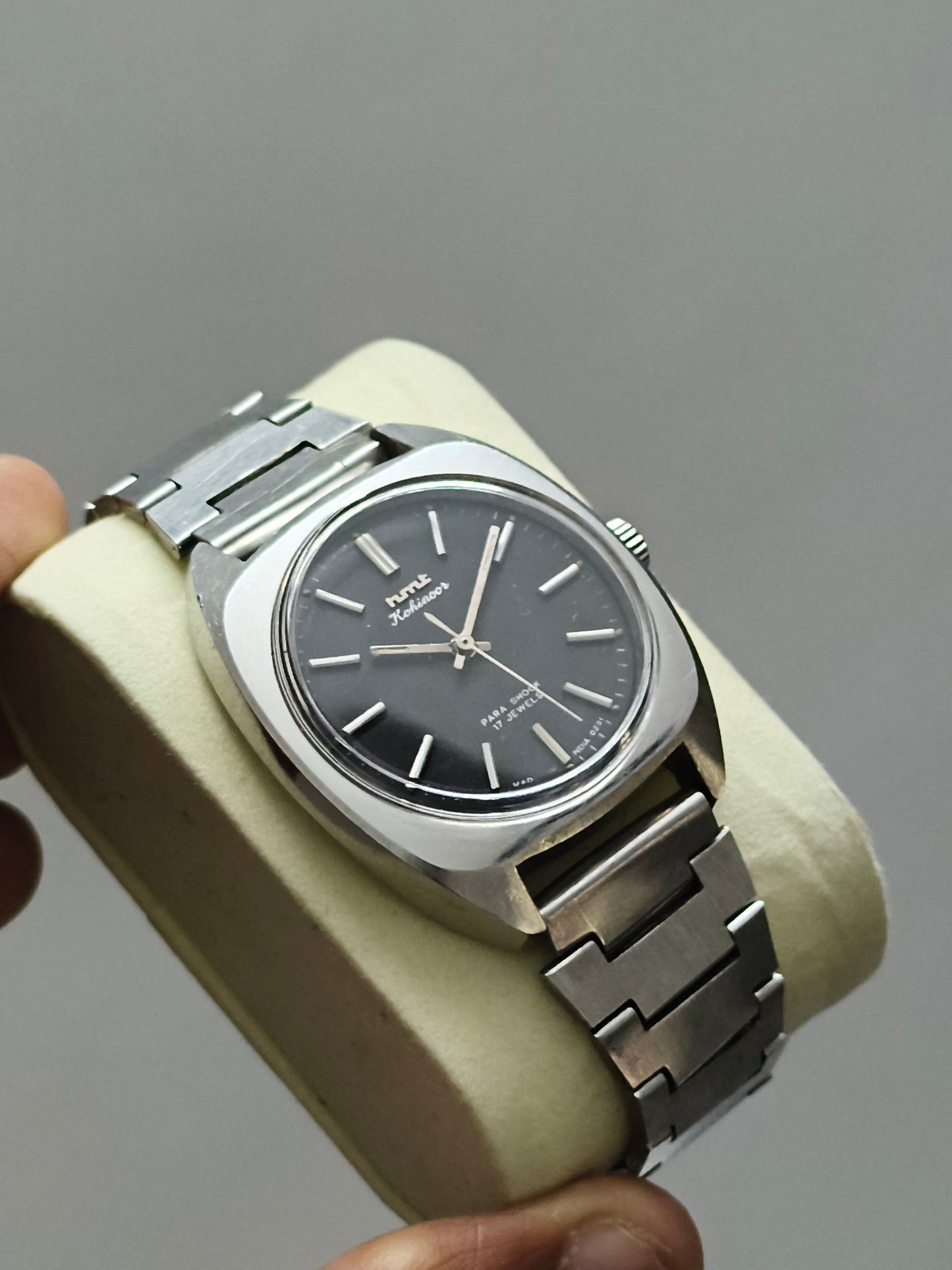 HMT Kohinoor Mechanical Watch with Black Dial and Steel Bracelet