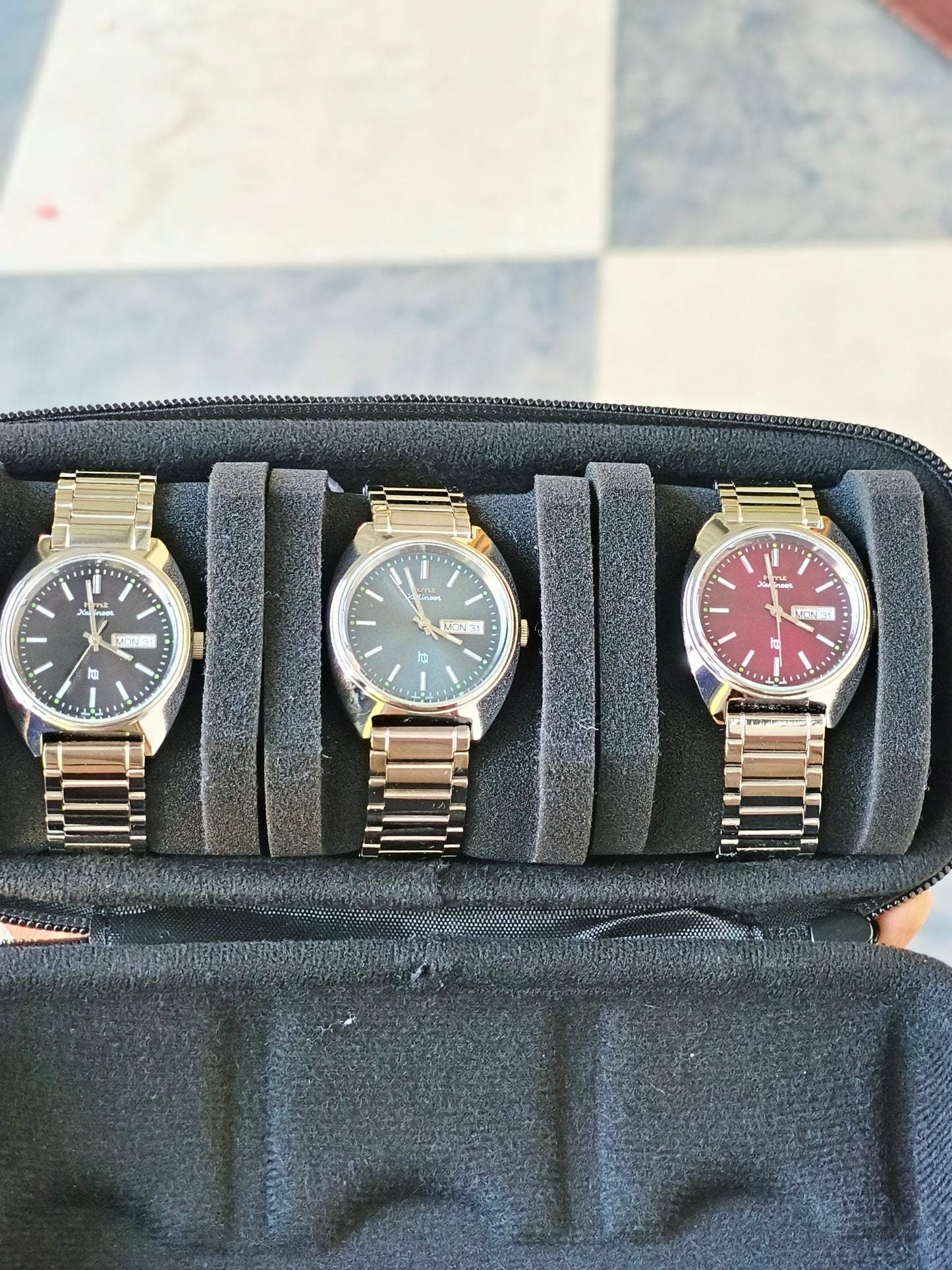 HMT Kohinoor Quartz Combo (Maroon, Dark Blue Sunray, Black) Rare colors with premium travel case