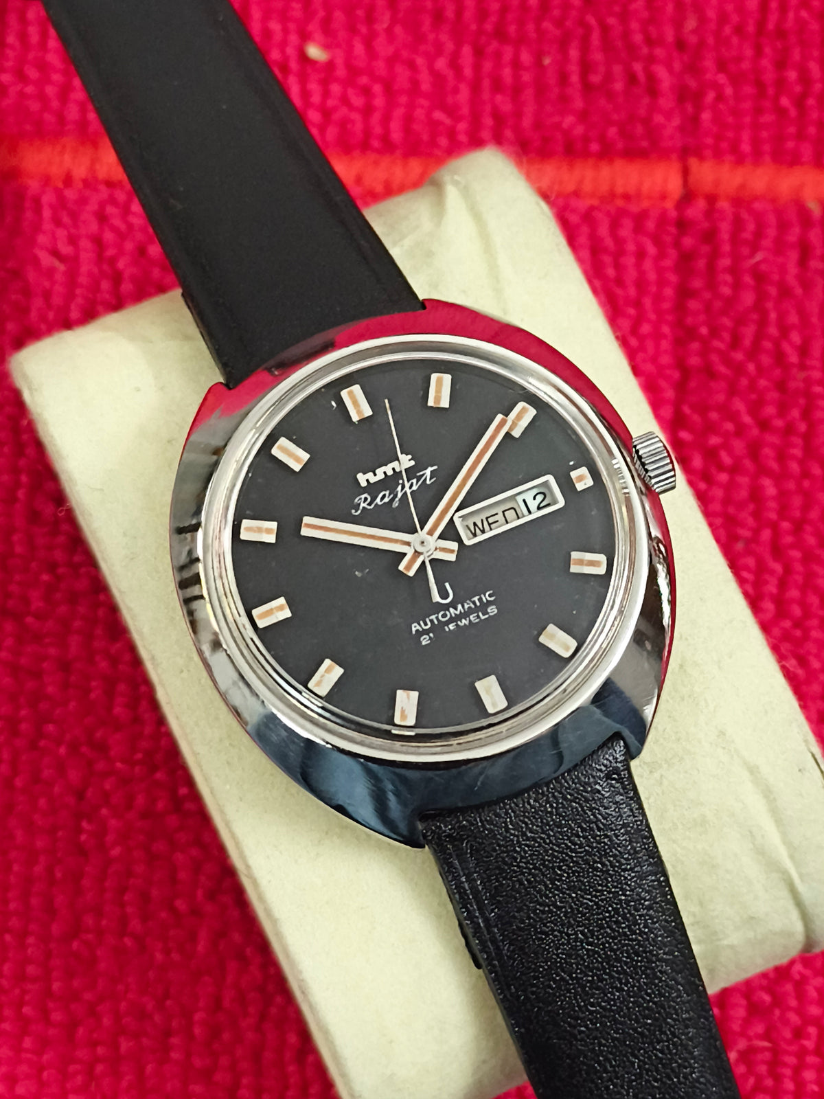 HMT Rajat Automatic Day Date Vintage Watch with a Black Dial