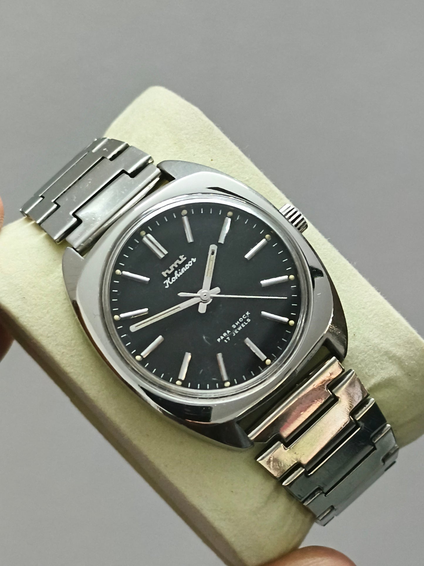 HMT Kohinoor Mechanical Watch with Black Dial and Steel Indexes