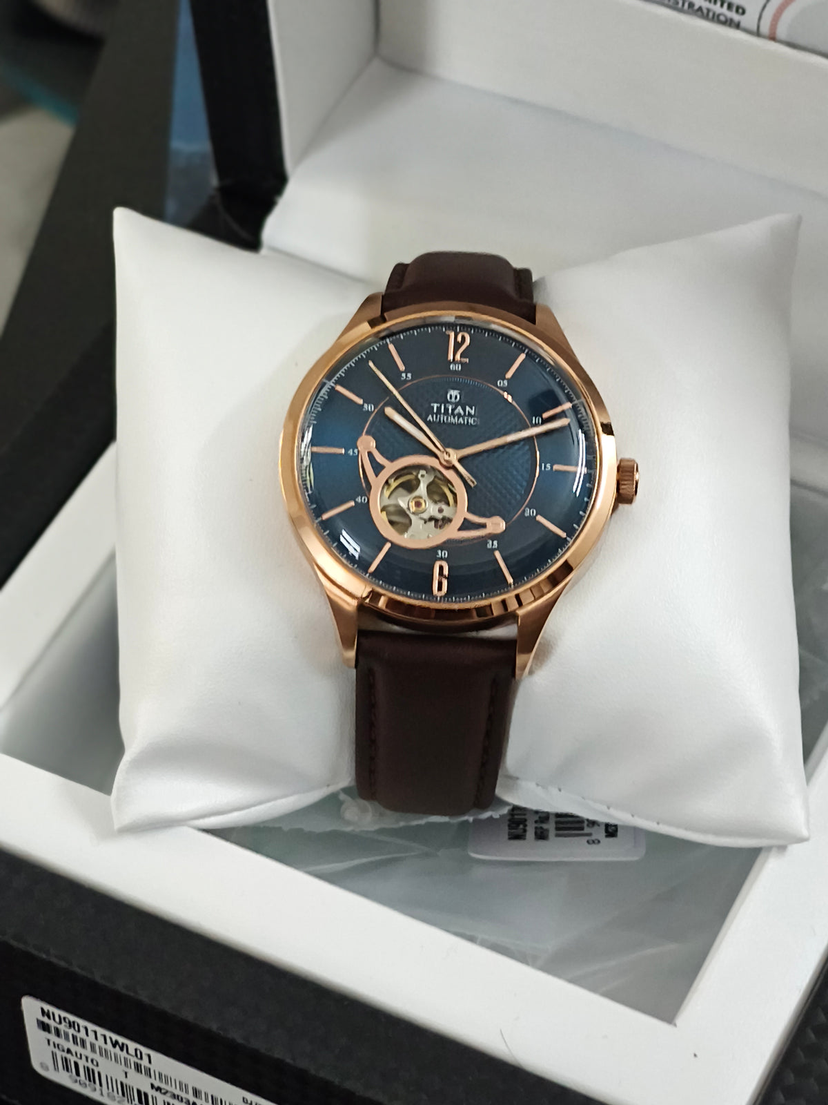 Titan Automatic Open-Heart Watch with a Gold-toned Case and Blue Dial, Brand New