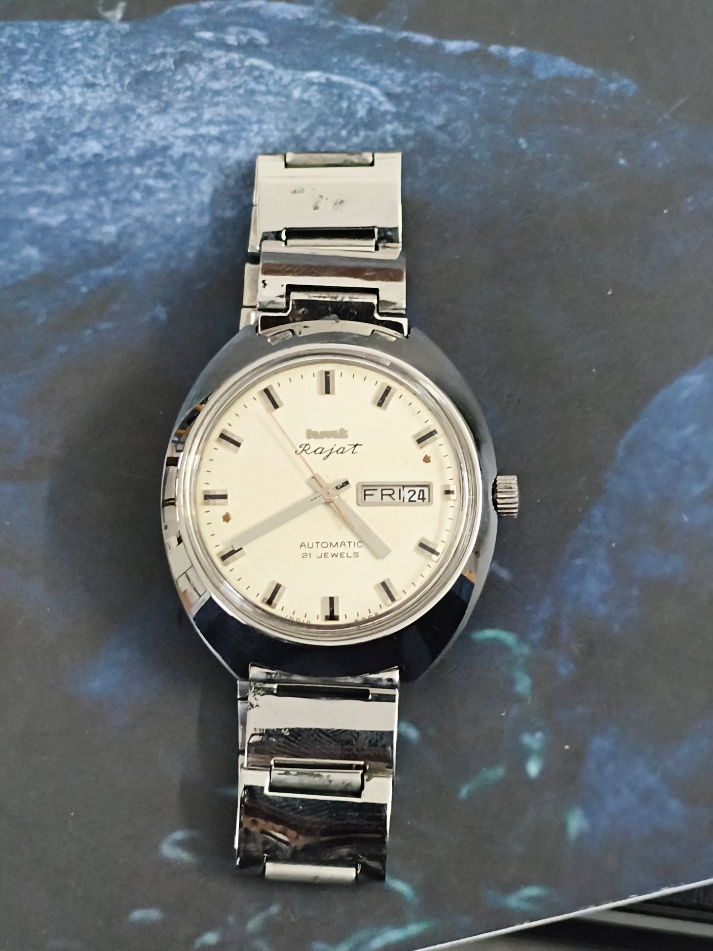 HMT Rajat Automatic Day Date Vintage Watch with a White Dial
