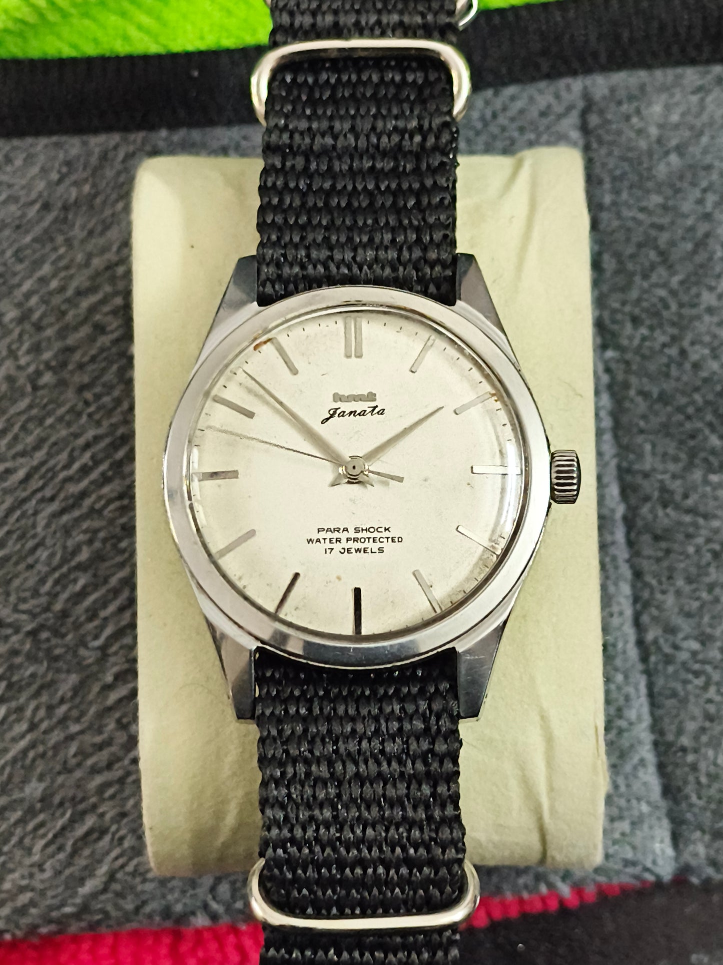HMT Janata Hand-wound Vintage Watch with a White Patina Dial and Black NATO Strap