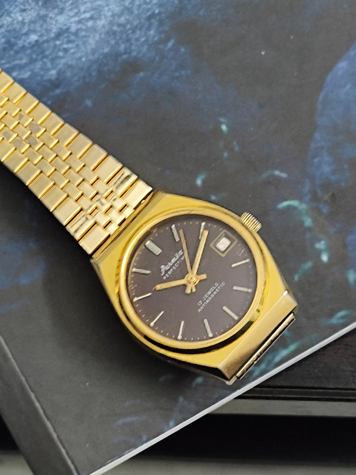 PARMEX Perfectime Vintage Mechanical Watch with Golden Case and Black Dial