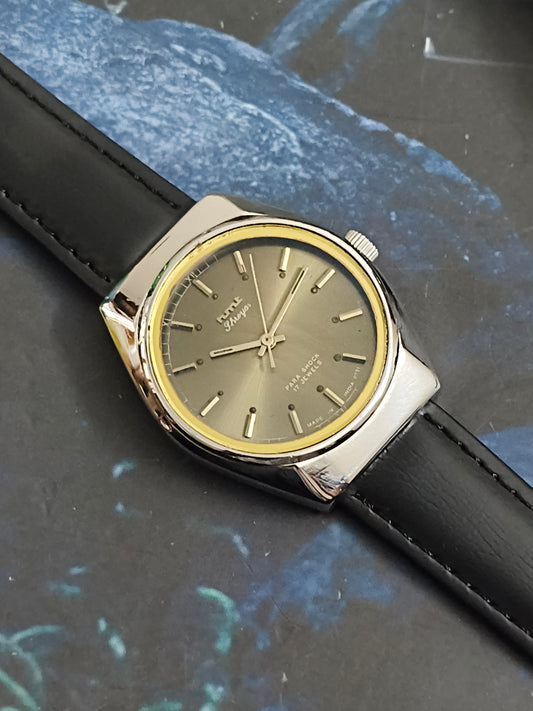 HMT Shreyas Hand-wound Vintage Watch with an Olive Grey Sunburst Dial