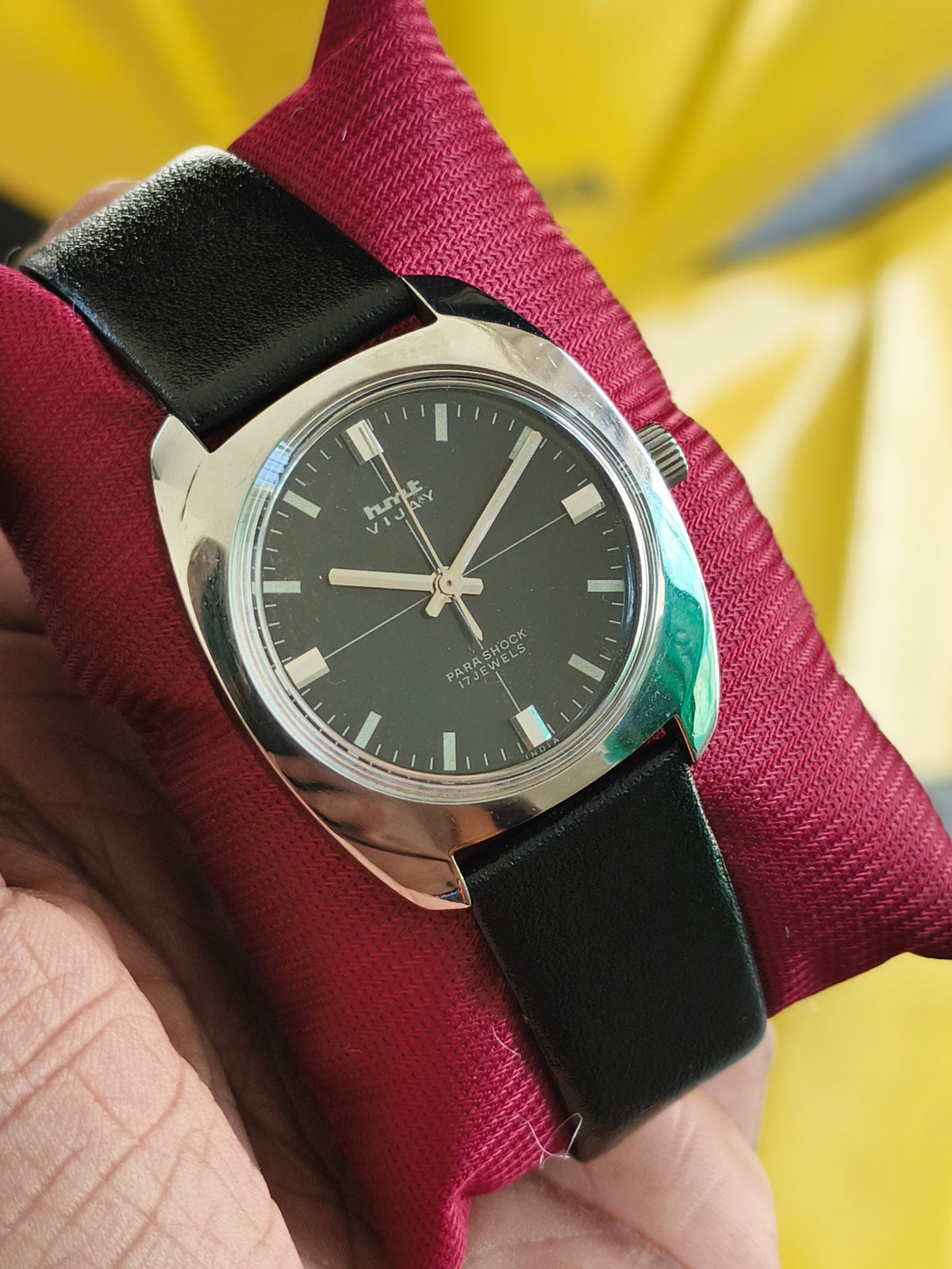 Hmt Vijay mechanical watch black crossline dial