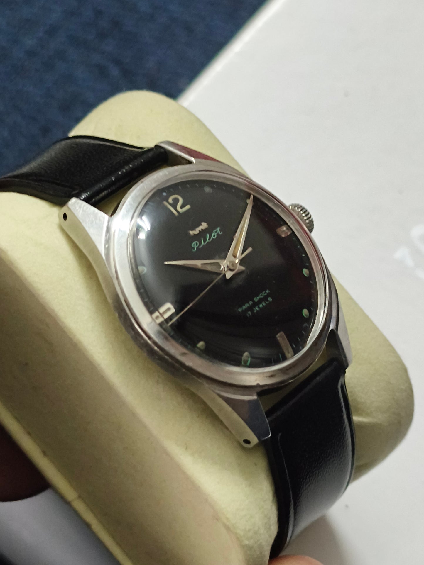 HMT Pilot Mechanical Hand-wound Vintage Watch Three Liner Version with Black Dial