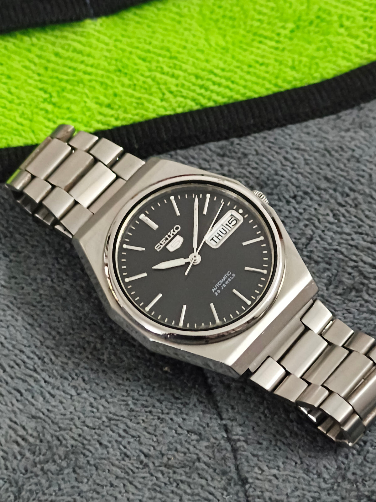 Seiko 5 Vintage Automatic Day Date Watch with a Black Dial and the Cal. 6349 Movement