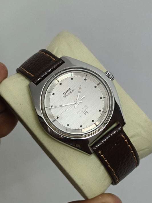 HMT Vivek Hand-wound Mechanical Watch with a Silver Brushed Dial