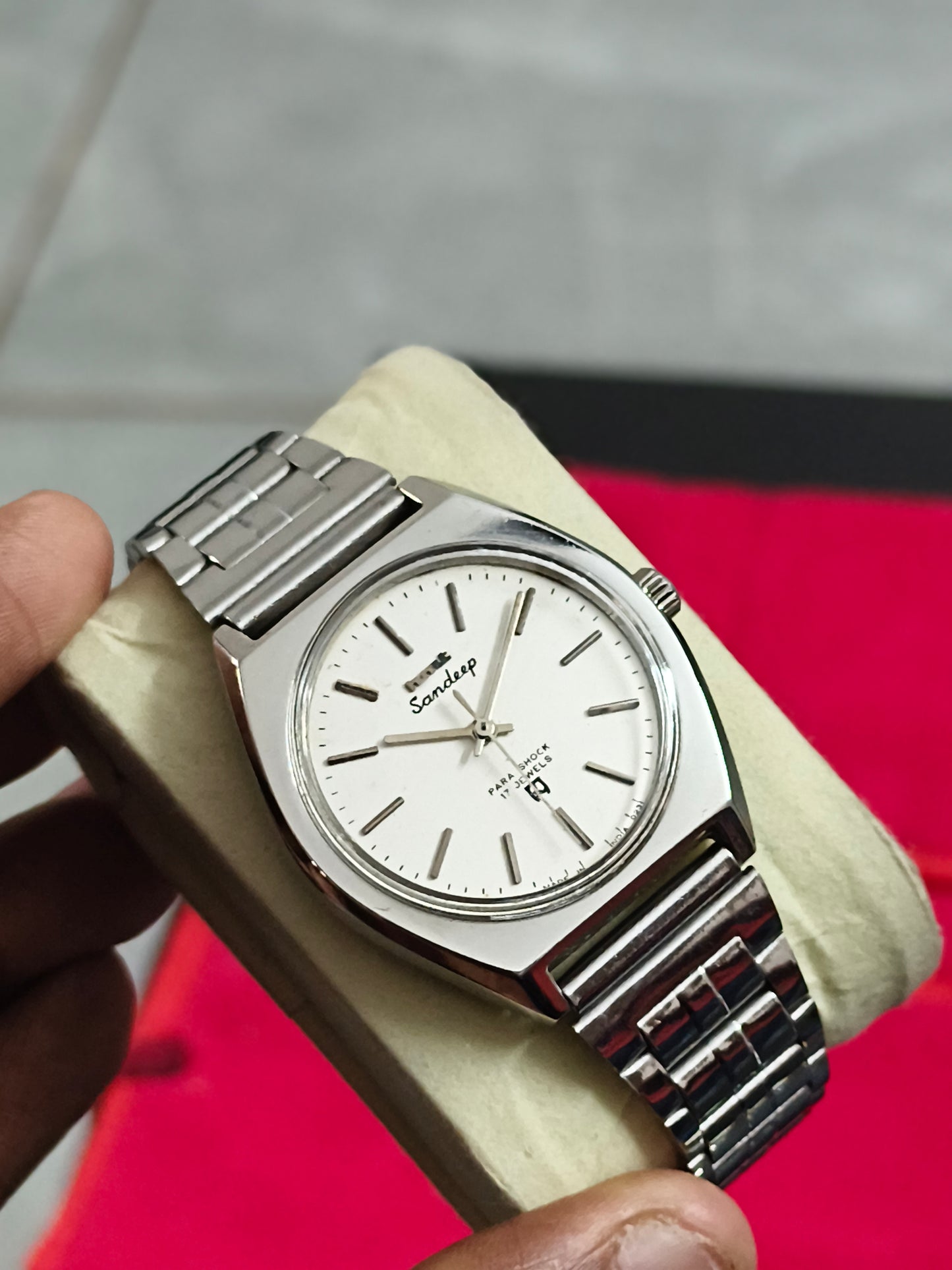 HMT Sandeep Mechanical Watch with White Dial and Steel Indices