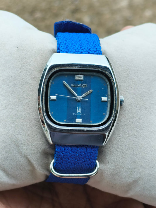 Allwyn Vintage Mechanical Hand-wound Watch with Blue Dial
