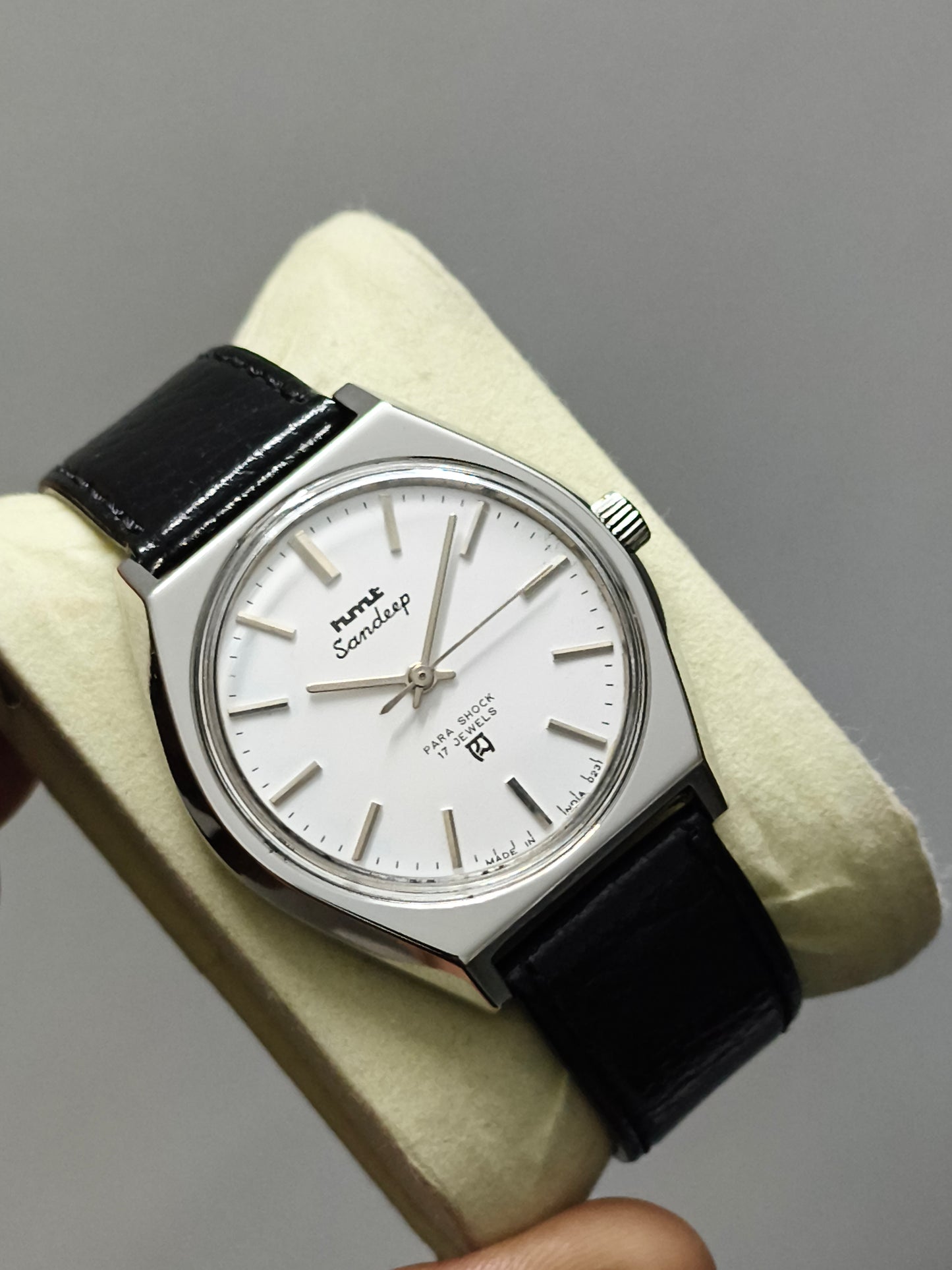 HMT Sandeep Mechanical Hand-wound Watch with White Dial