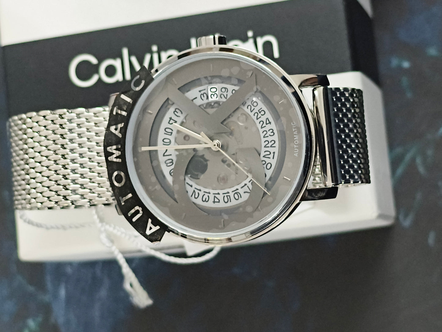Calvin Klein Automatic 40mm Watch with an Open-worked Dial and Mesh Bracelet, NOS/Mint Condition