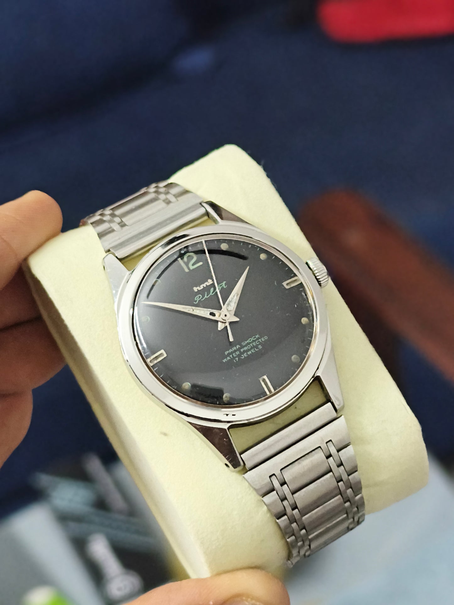 HMT Pilot Watch Three Liner Version with Black Dial and Steel Bracelet
