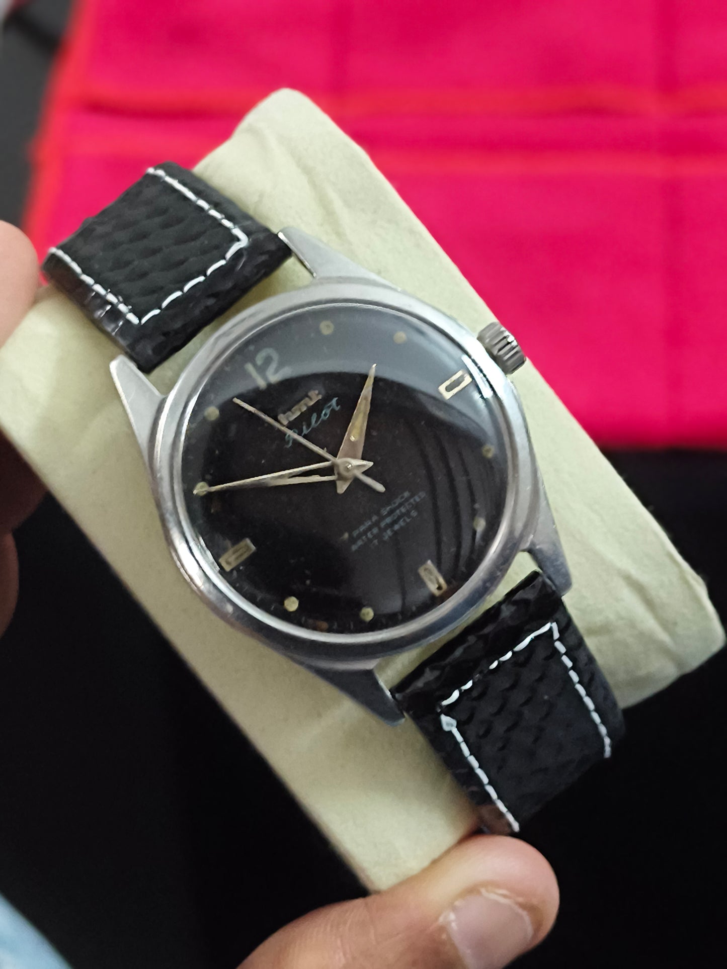 HMT Pilot Mechanical Hand-wound Vintage Watch Three Liner Dust/Water Protected Version with Black Dial