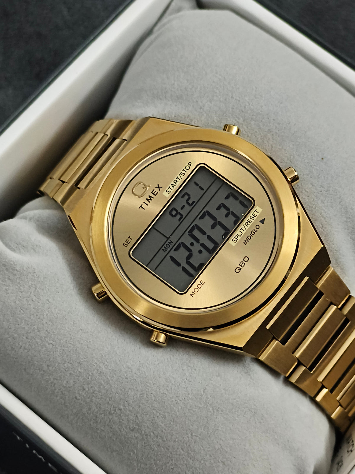 TIMEX Q80 Continental Round 39mm Digital Watch with a Gold-toned Case