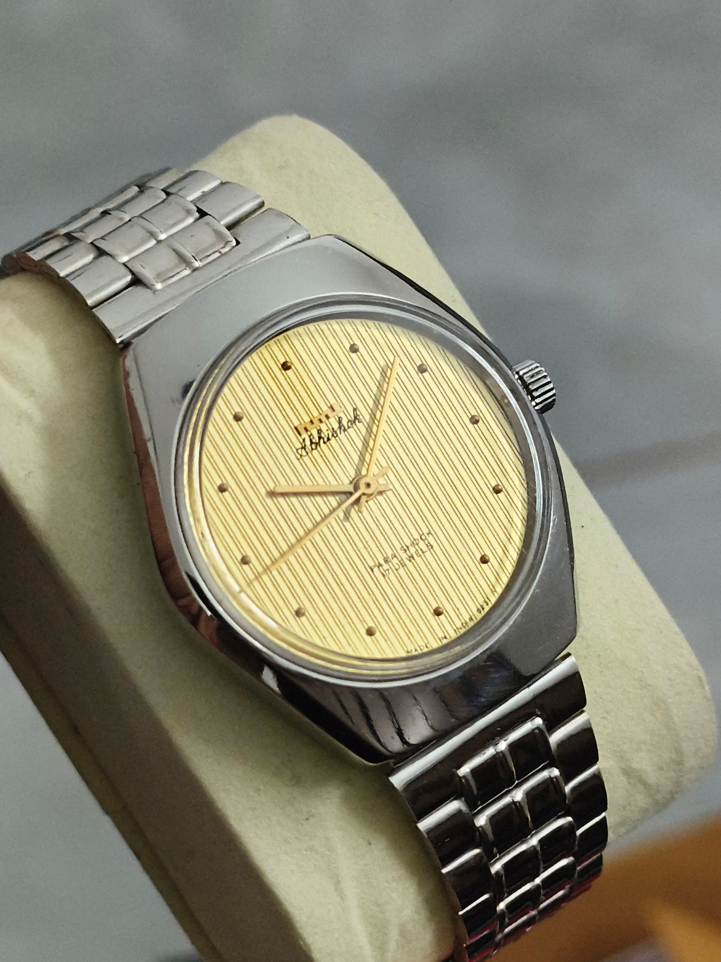 HMT Abhishek Mechanical Watch with Gold Toned Vertical Patten Dial
