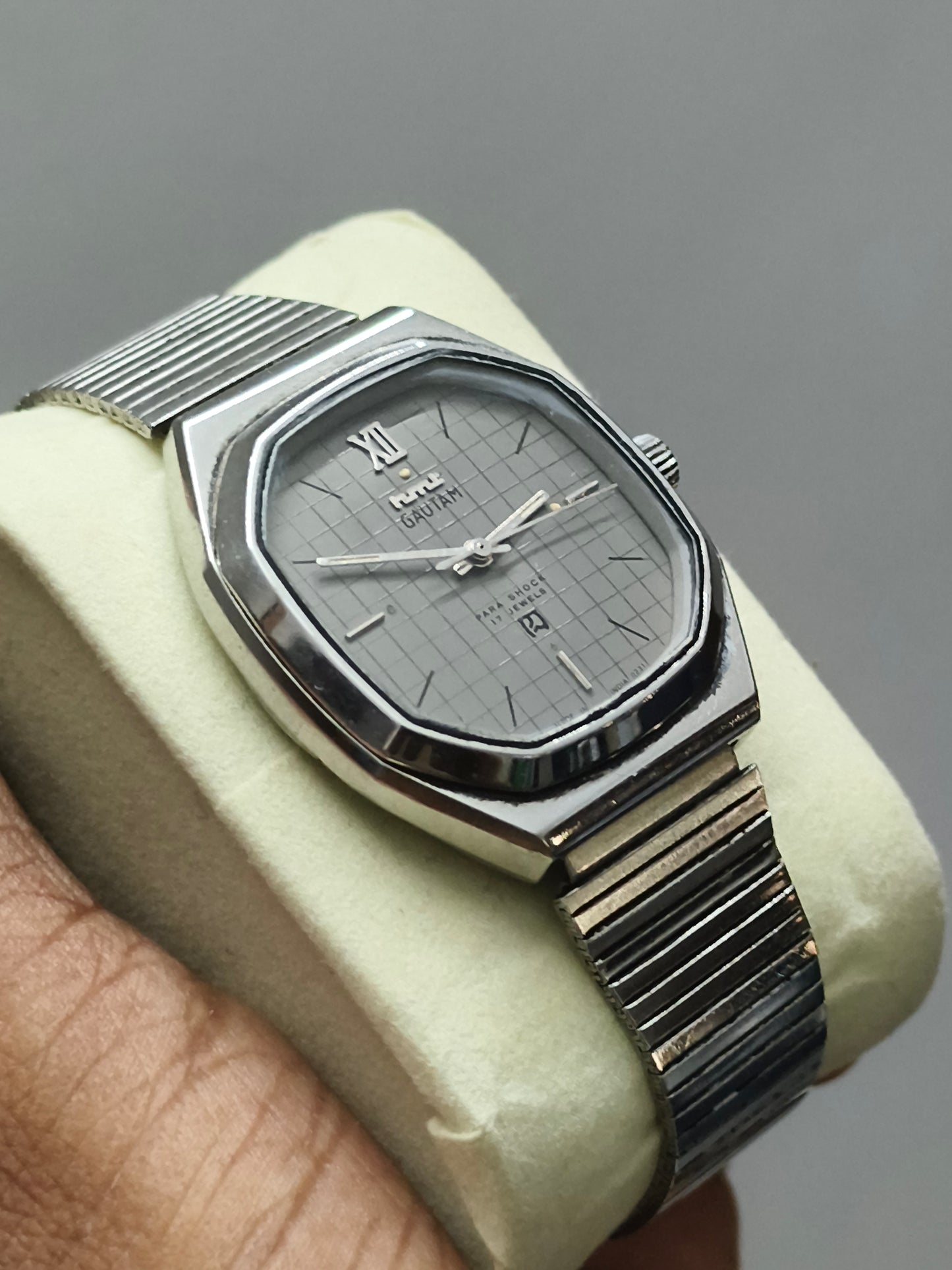 HMT Gautam Mechanical Watch with Grey Check-pattern Dial