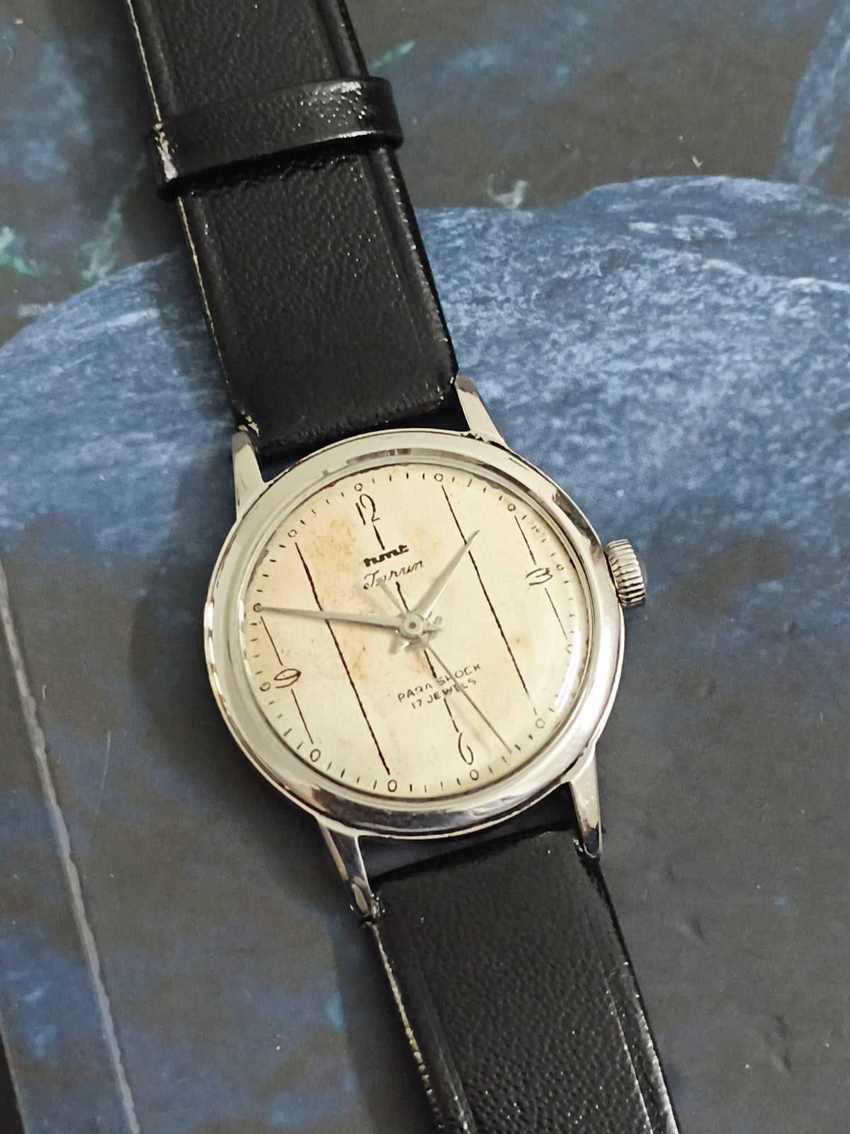 HMT Tarun Mechanical Hand-Wound Vintage Watch with a Notebook Vertical Line Dial