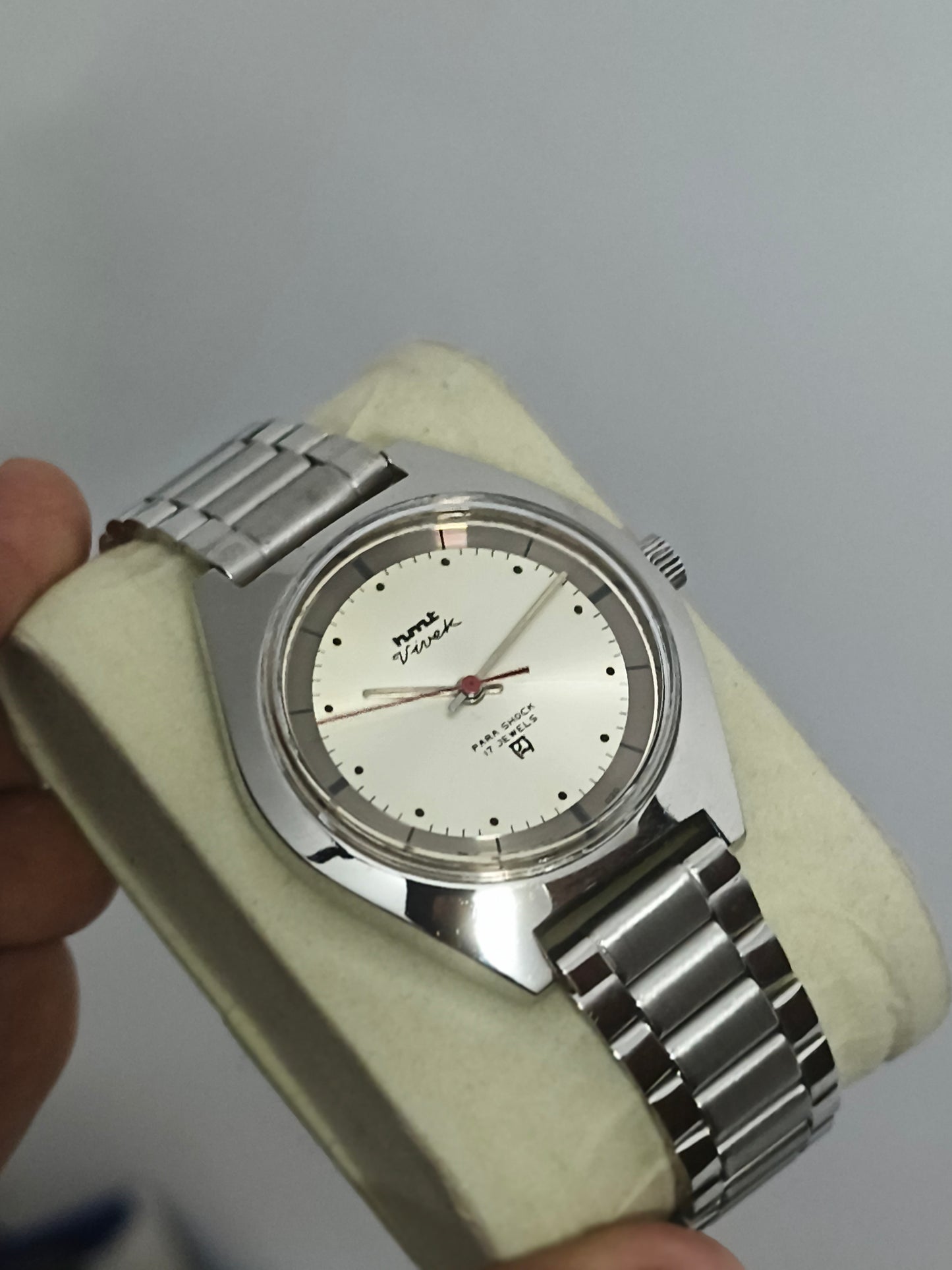HMT Vivek Hand-wound Mechanical Watch with Silver-toned Dial