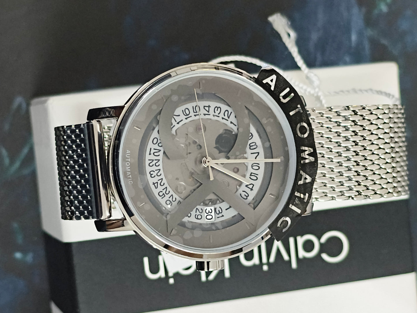 Calvin Klein Automatic 40mm Watch with an Open-worked Dial and Mesh Bracelet, NOS/Mint Condition