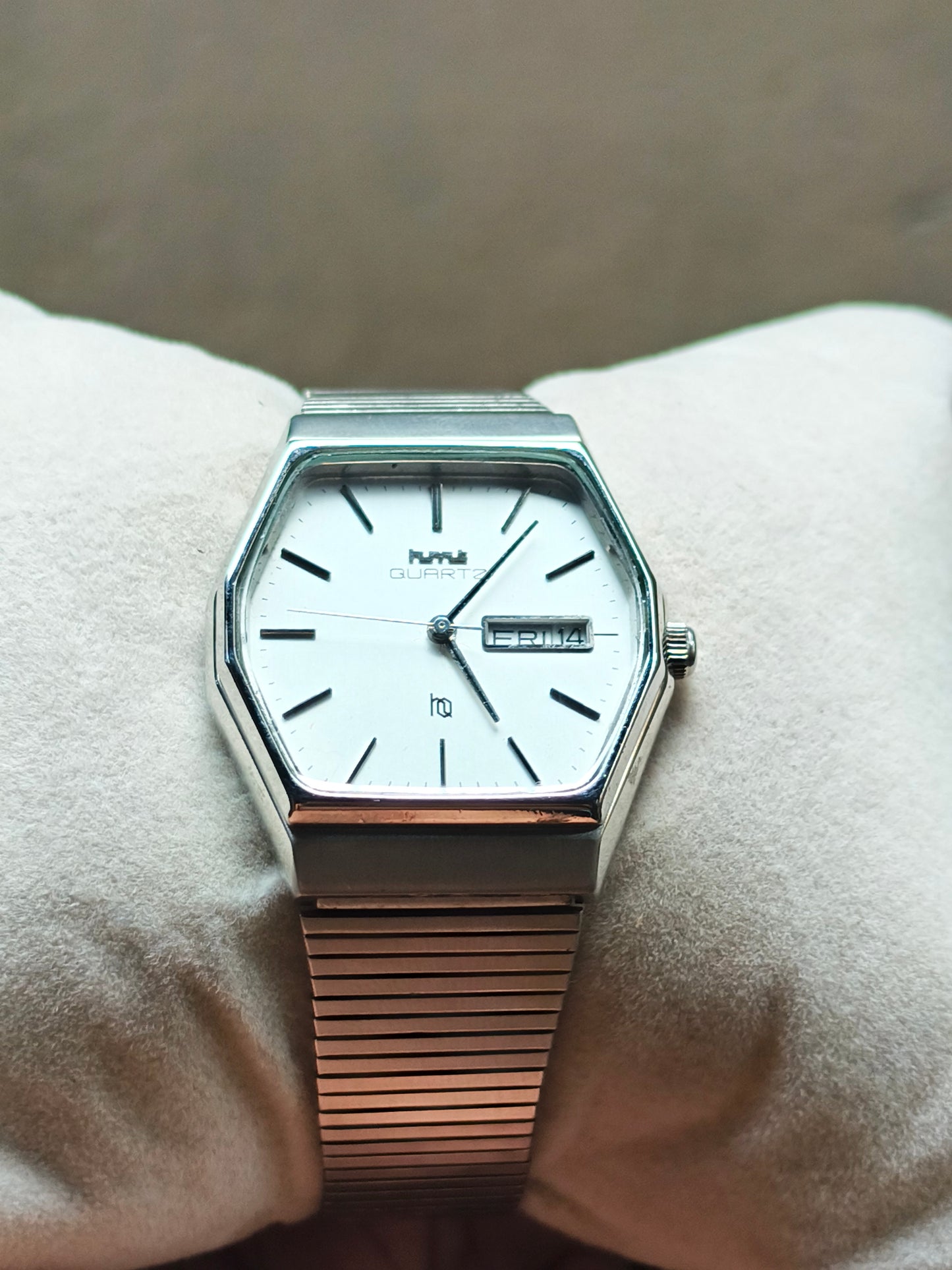 HMT HQ Quartz Watch with a Rare Octagonal Case and Milky White Dial
