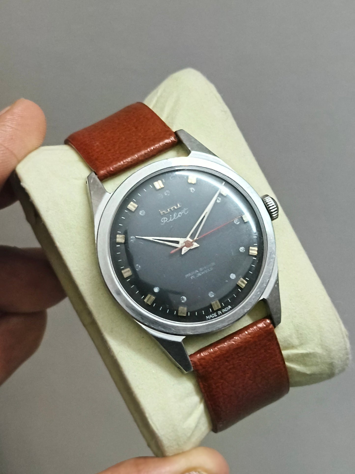 HMT Vintage Pilot Watch Rare Model with Black Dial and Metal Indexes
