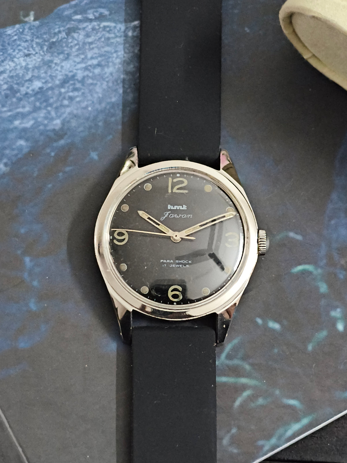 HMT Jawan Mechanical Vintage Watch with Military Broad Arrow Marking on the Case-back and Black 4ARBC Dial