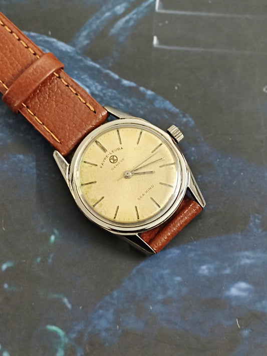 Favre Leuba Vintage Sea King Mechanical Watch with an Aged Cream-color Dial