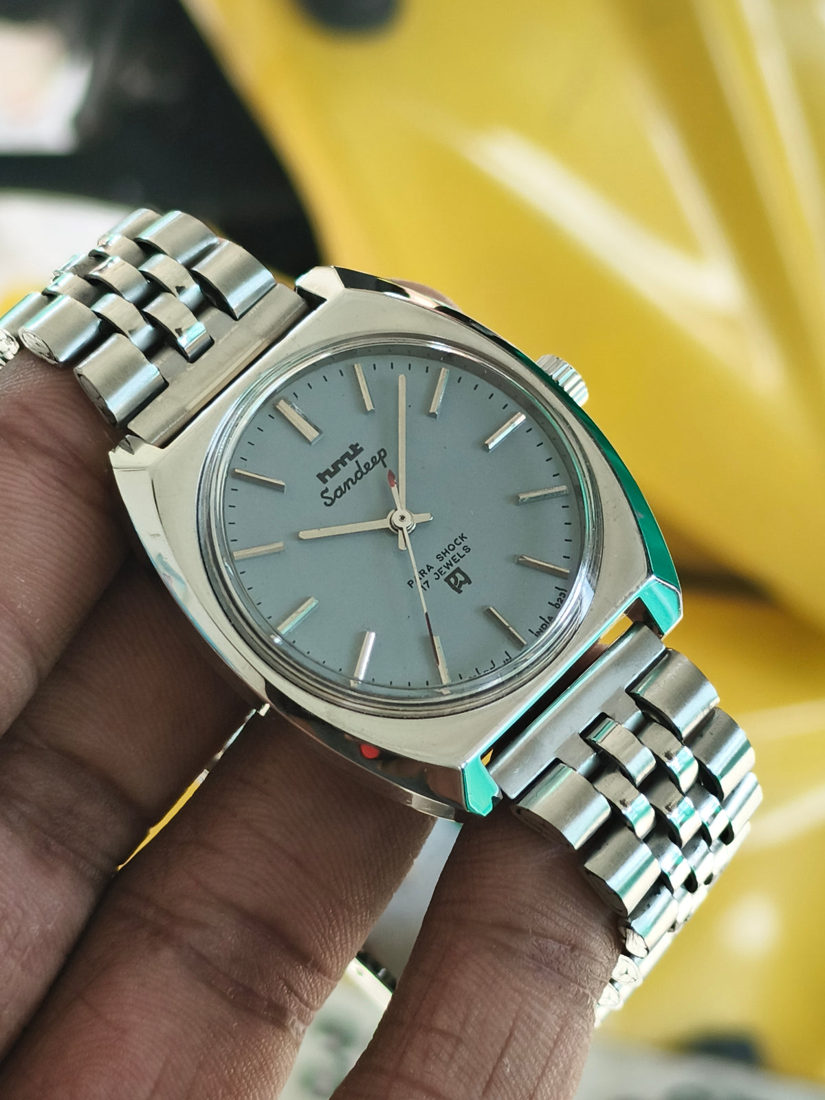 HMT Sandeep Mechanical Hand-Wound Vintage Watch with a Light Blue Dial