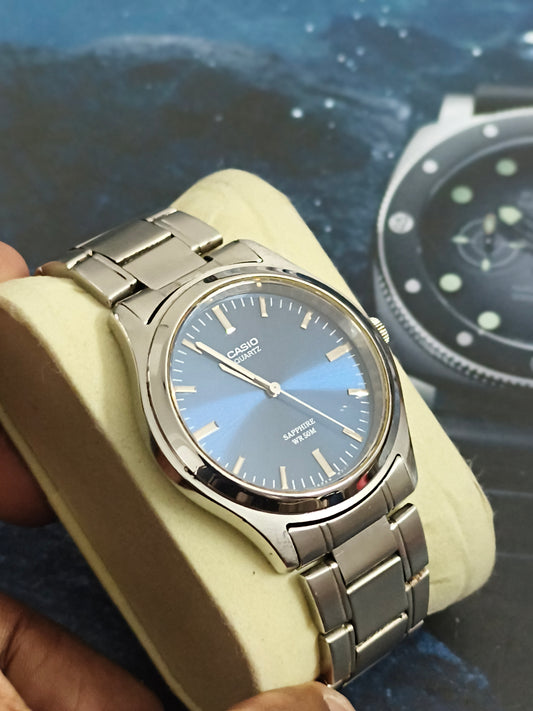 Casio MTP 1200 Quartz Watch with a Blue Sunburst Dial and Sapphire Glass