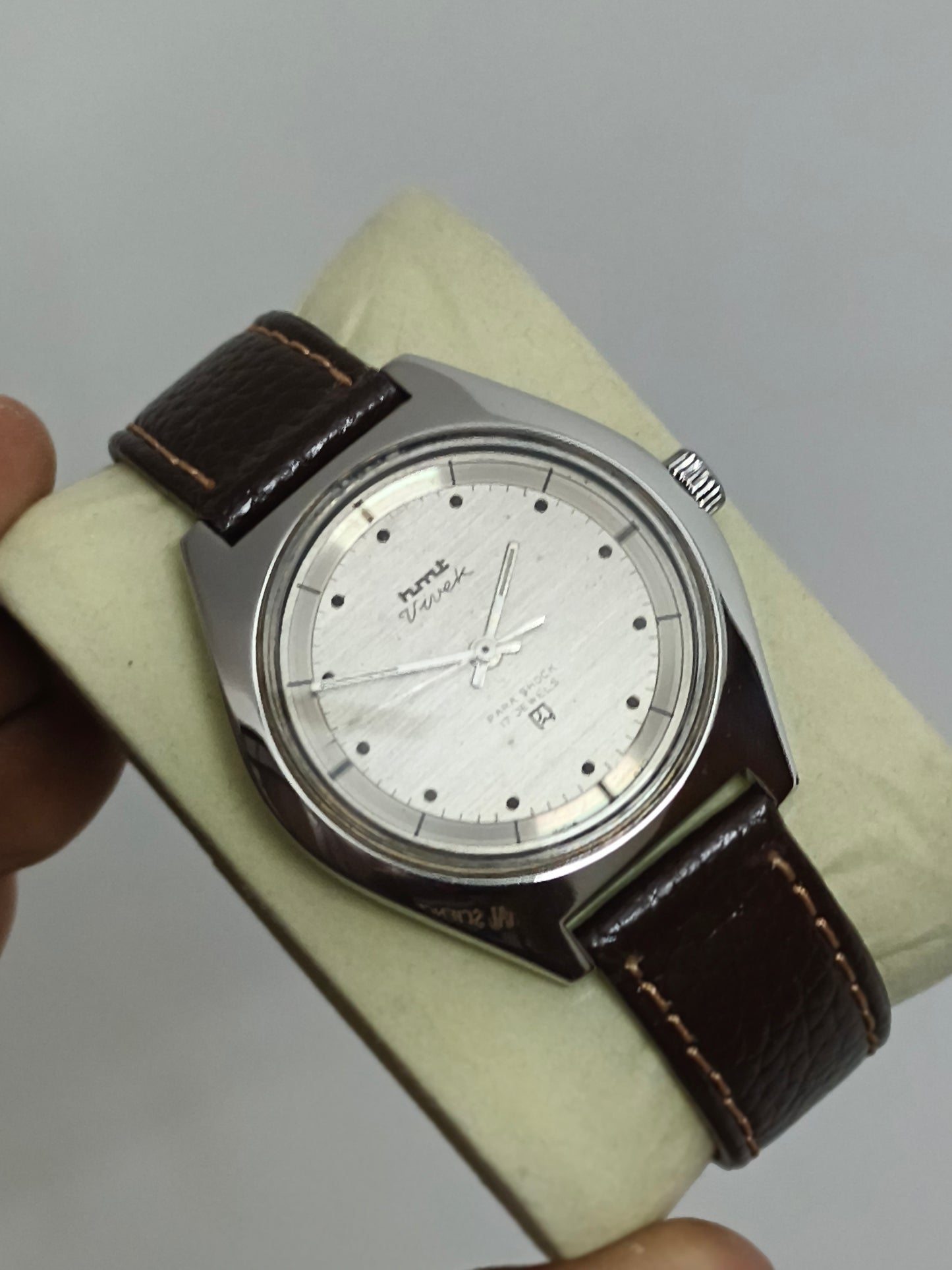HMT Vivek Hand-wound Mechanical Watch with a Silver Brushed Dial